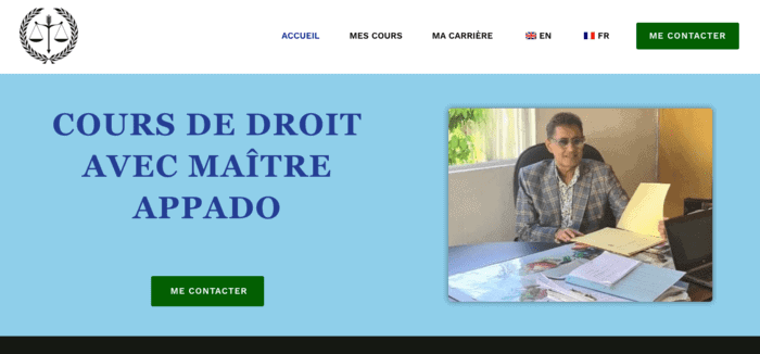 Capture d'écran de la page d'accueil du site web de Maître Appado
