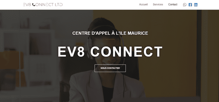 Site web du centre d'appel EV8 Connect